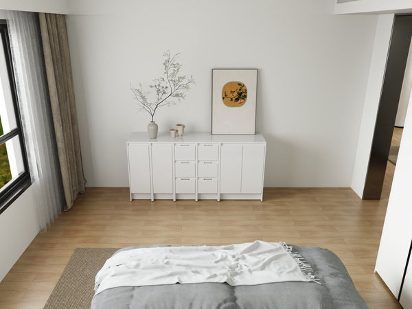 English Elm 72" Modular Freestanding Cabinet Glossy White Plywood Soft Close Bathroom Storage W999S00522