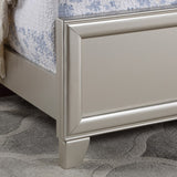 Steve Silver Omni Queen Bed in Pearl Silver, Cool Gray Leatherette, Angled Legs - 85 x 64 x 50