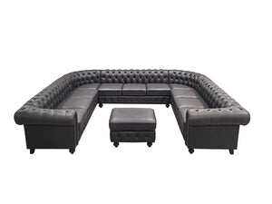 English Elm Chesterfield Button Tufted U-shape Sectional Leather Match Seating for Spacious Rooms Blue Gray B2748S00150