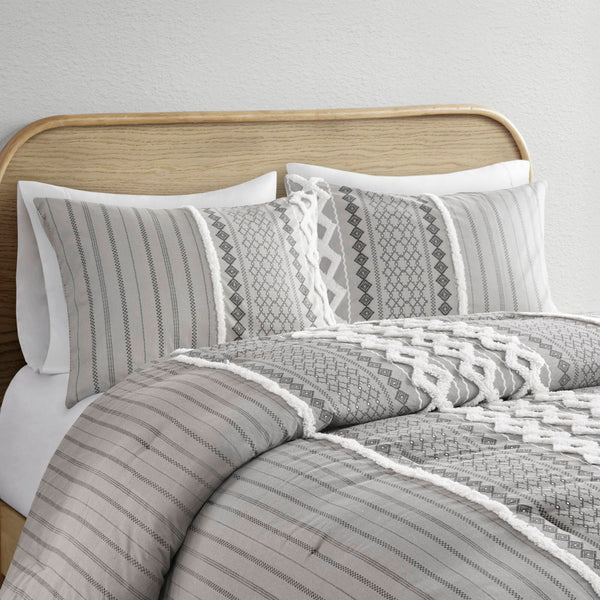 English Elm Cotton Imani Printed Chenille Comforter Set Full/Queen — Mid-Century Geometric Texture, OEKO-TEX Certified, Soft breathable cotton Gray 21.65 L x 22.83 W x 10.63 H B035128799