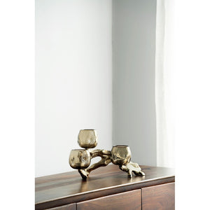 English Elm 15.7x9.1x7.9" Gold Aluminum Branch Votive Holder with Three Glass Cups for Glam Decor W2078P490404