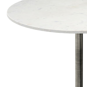 English Elm Osborne Round Marble Dining Table Genuine White Stone Top Iron Base Seats Four B136P439029