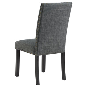 English Elm Van Slyke Grey six-piece dining set with nailhead-trim chairs, bench & black frame for modern style B062P358491