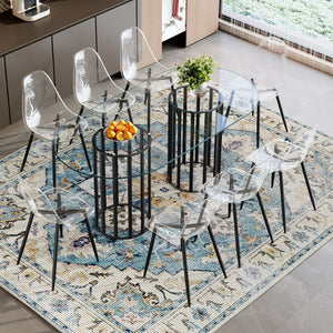 English Elm Table and Chair Set Oval Glass Top Seats 8 with Ghost Chairs Luxury Modern Dining W1151S04762