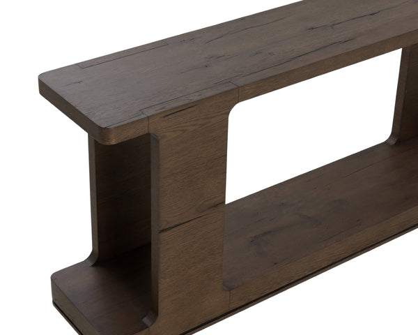 Sunpan HERCULES Console Table - Sculptural Design with Reclaimed Oak, Perfect for Entryways and Living Rooms Aged Brown 112531