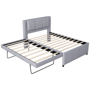 English Elm Full Size Upholstered Platform Bed With Versatile Trundle - Modern Gray Design For Comfort & Style DL001678AAE