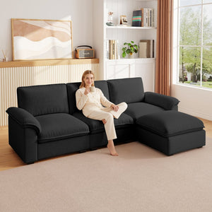 English Elm Cloud Sectional Sofa with Movable Chaise Soft Chenille Upholstery for Modern Living Rooms Black W1359S00065