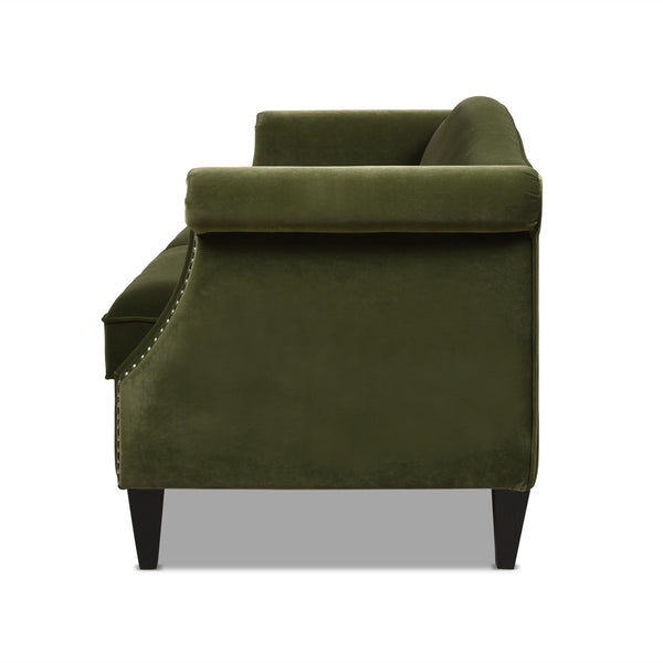 English Elm Jennifer Taylor Home - Elaine Olive Green 77" Camelback Small-Space Sofa — Performance Velvet, 3-Seater, Easy Assembly B2719P238320