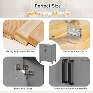 English Elm 24"Bathroom Luxurious Space-Saving Vanity with Ceramic Sink, Solid Wood Frame, Soft-Close Doors and Storage Grey N729P183716E