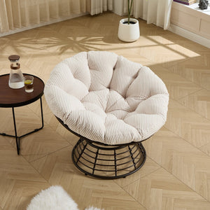 English Elm Comfortable Wicker Papasan Swivel Chair Rattan Frame with Plush Corduroy Cushion W640P443555