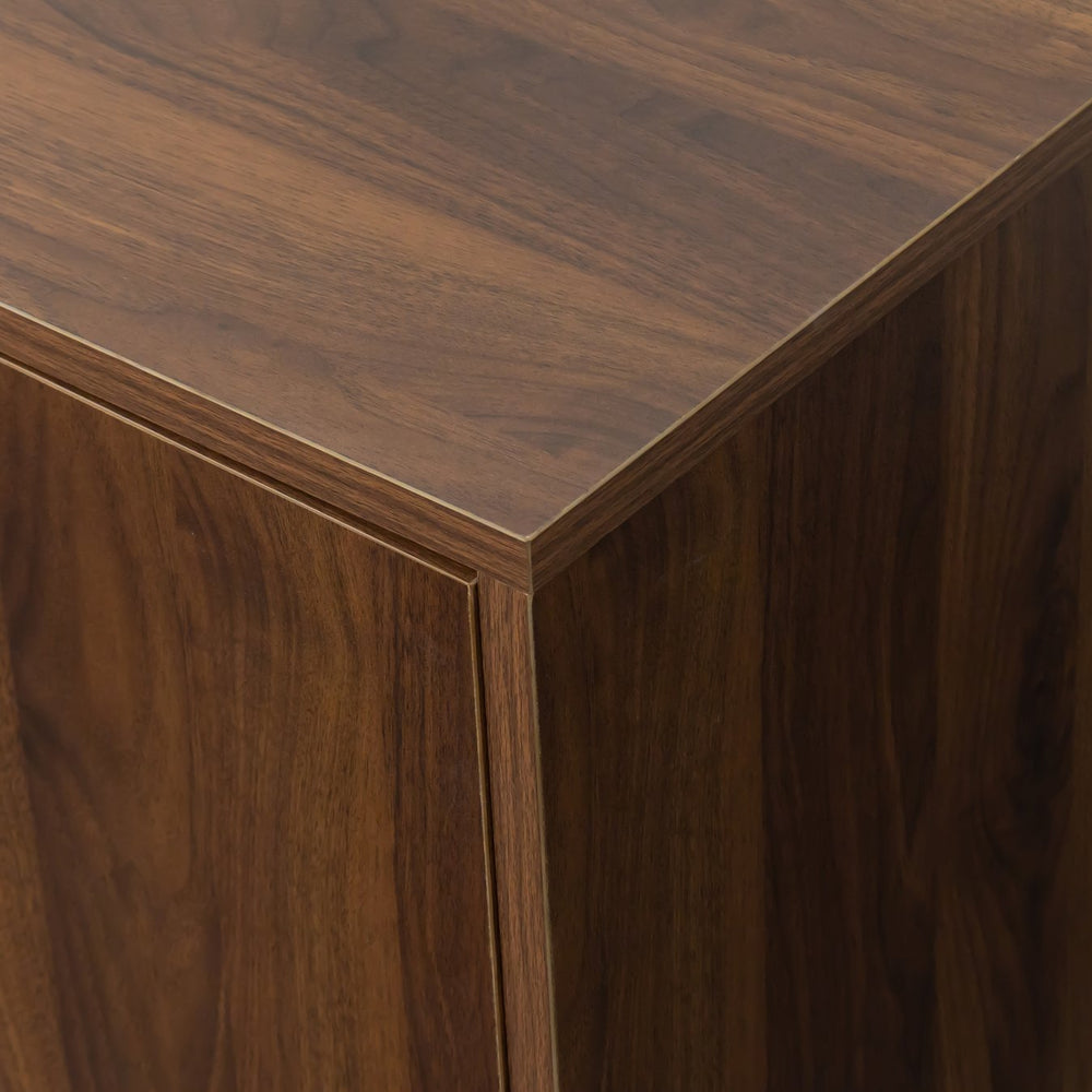 English Elm TV Stand Sleek Mid-Century Living Room Cabinet with 1 Hidden Storage, 3 Open Shelves, Sturdy Frame Walnut W331P247814