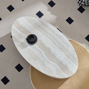 English Elm The Oval Marble Effect Fiberglass Coffee Table Low Profile Contemporary Living Room White W2085P374185