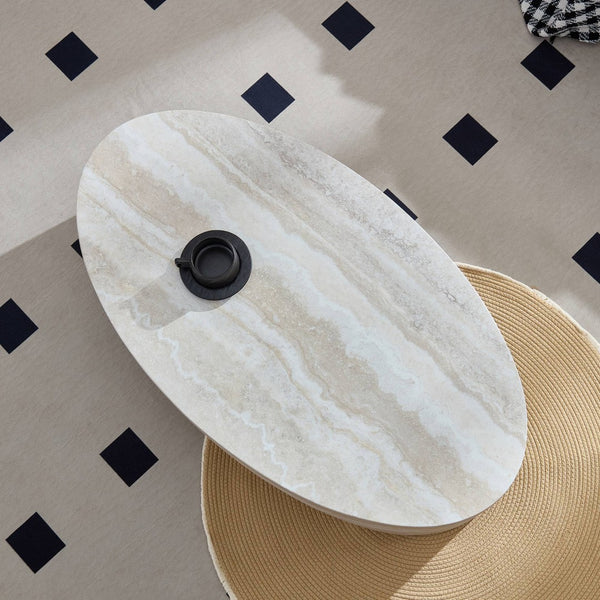 English Elm The Oval Marble Effect Fiberglass Coffee Table Low Profile Contemporary Living Room White W2085P374185