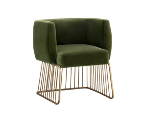 Sunpan Gala Dining Armchair - Rustic Modern Design with Comfortable Seat and Antique Brass Base for Any Space Forest Green