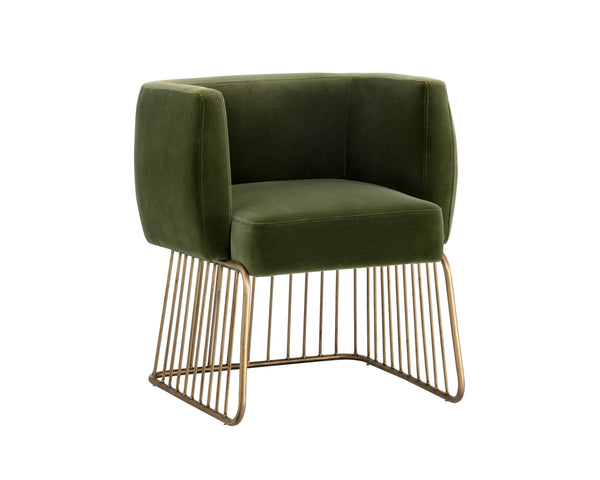 Sunpan Gala Dining Armchair - Rustic Modern Design with Comfortable Seat and Antique Brass Base for Any Space Forest Green
