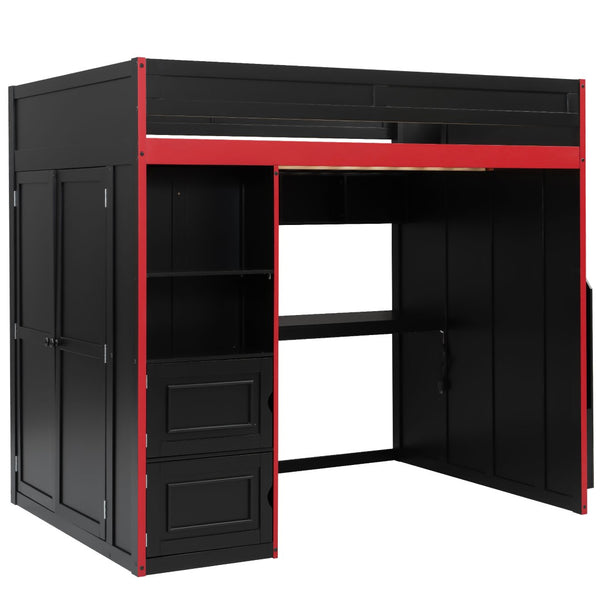 English Elm Gaming Full Loft Bed with Built-in Desk Led Lights and Storage for Teen Rooms N709P004103J
