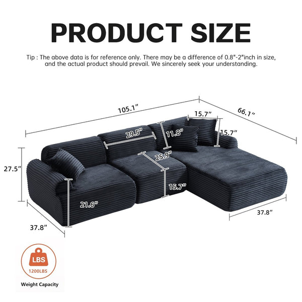 English Elm 105'' Modular Sectional with Woven Upholstery Washable Covers for Living Room W3565S00018