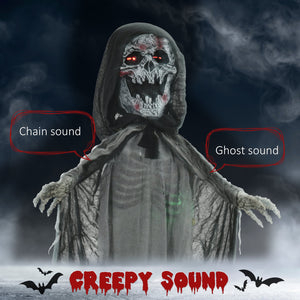 English Elm Outsunny Inflatable 5ft Pumpkin Grim Reaper with Bright LED Lights, Waterproof Yard Décor for Halloween Grey W2225P217527