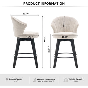 English Elm 008-Wing Upholstered Swivel Counter Stools Set of 2 with Solid Wood Legs, Chenille Comfort & 250lb Capacity White W2636P239835