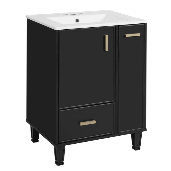 English Elm Christopher Knight Home® - 24" Bathroom Vanity with Ceramic Sink, Solid Wood Frame, Soft-Close Drawers & Ample Storage Appeal Black N759P269734B