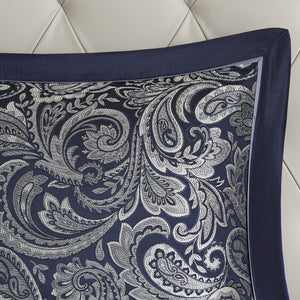 English Elm 12 Piece Aubrey Comforter Set Queen with Cotton Sheets Jacquard Paisley Blue Silver Sheen Elegance Navy 24.02 L x 18.9 W x 15.35 H B03597014