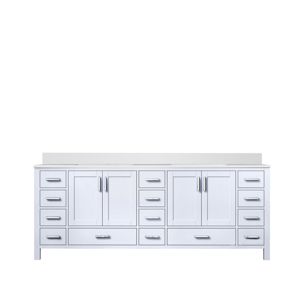 English Elm White Double Bath Vanity 84 in W x 22 in D with White Quartz Top, Solid Wood, Soft-Close Drawers and Ample Storage B2731P258968