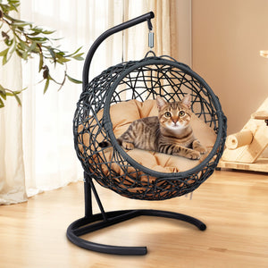 English Elm Cat Swing Bed With Stand & Removable Cushion - Stylish Egg Chair For Cozy Naps & Playtime Fun! W2500P283880