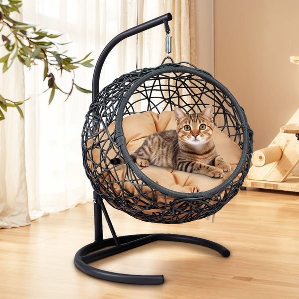 English Elm Cat Swing Bed With Stand & Removable Cushion - Stylish Egg Chair For Cozy Naps & Playtime Fun! W2500P283880