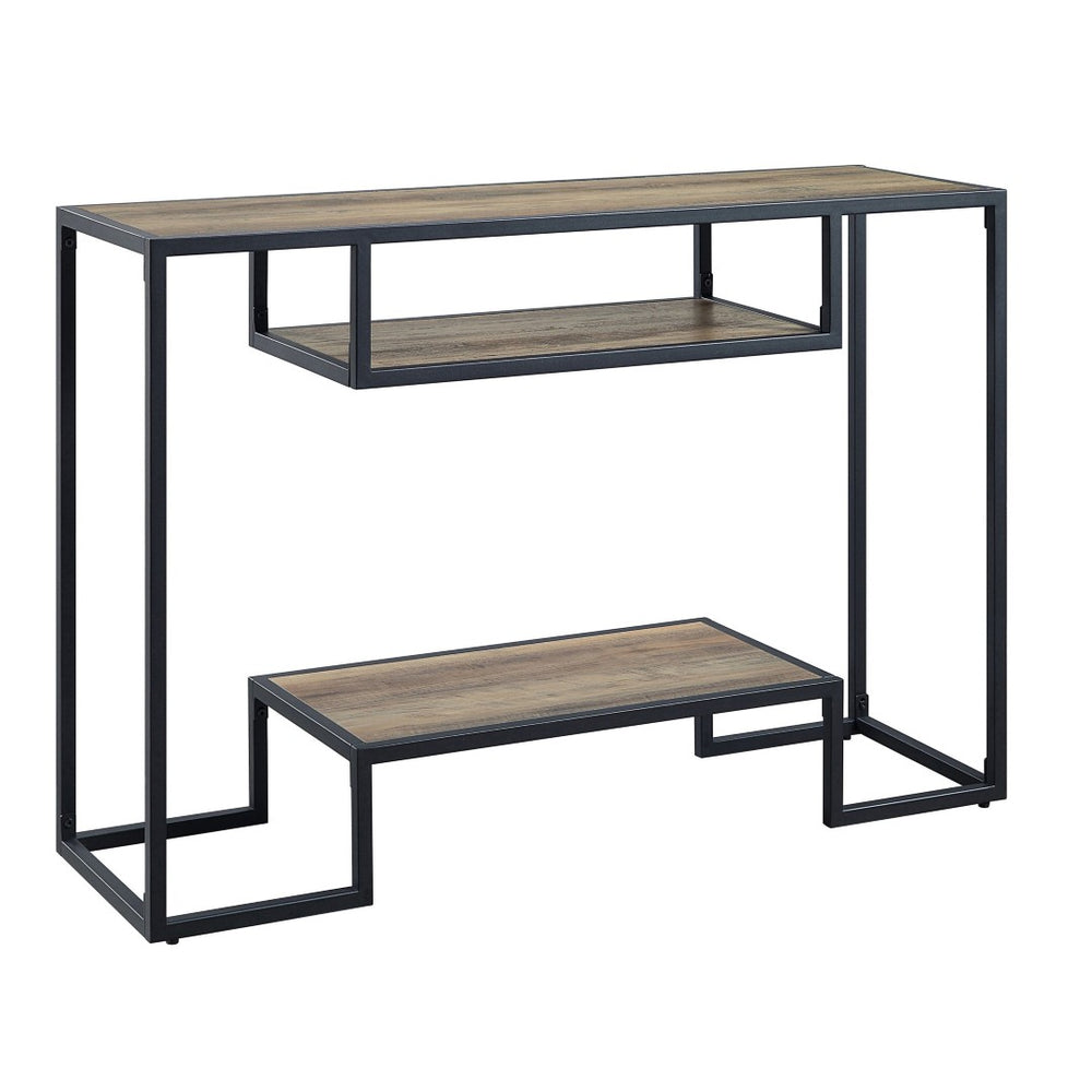 English Elm Rustic Oak And Black Console Table With 2-Tier Storage For Entryway, Sofa, Or Living Room Decor B062P185673-GIGA