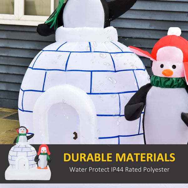 English Elm HOMCOM 5 ft Lighted Penguin Inflatable with Igloo and Rotating LED Lights, Waterproof Outdoor Decor W2225P249977