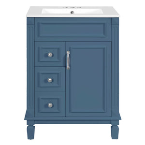 English Elm 24" French Inspired Bathroom Vanity with Ceramic Basin Soft Close Cabinet and 2 Drawers Blue N710P318990C