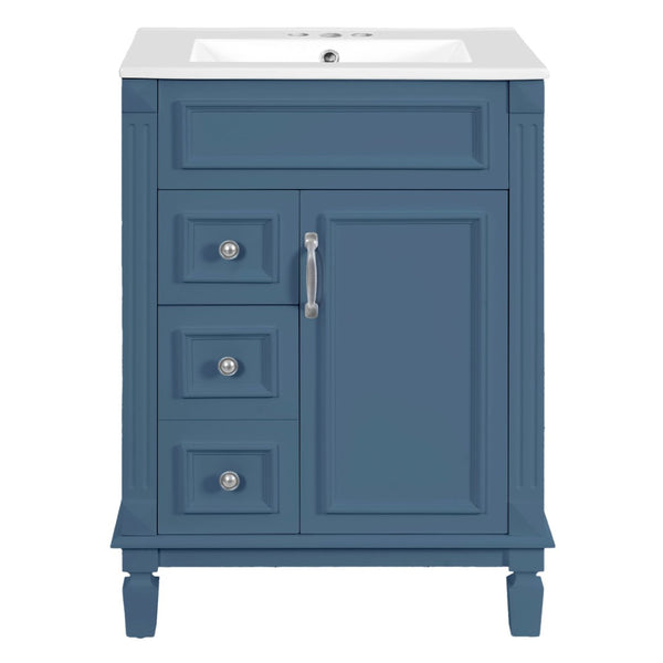 English Elm 24" French Inspired Bathroom Vanity with Ceramic Basin Soft Close Cabinet and 2 Drawers Blue N710P318990C