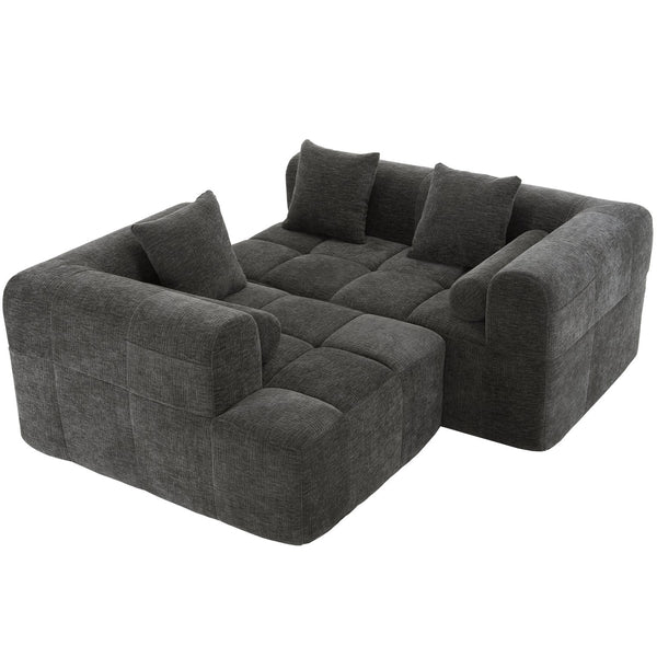 English Elm 101.2" Modern Sectional Sofa Full-Compressed Modular Couch with Deep Seating, Tufted Chenille Fabric, Pillows Included Grey N719S001890E