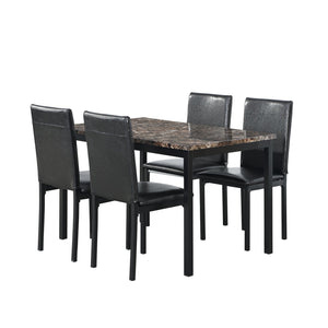 English Elm Furniture 5 Piece Metal Dinette Set with Faux Marble Top Black - Durable Metal Frame, Vinyl Chairs, Easy Assembly W2297S00025