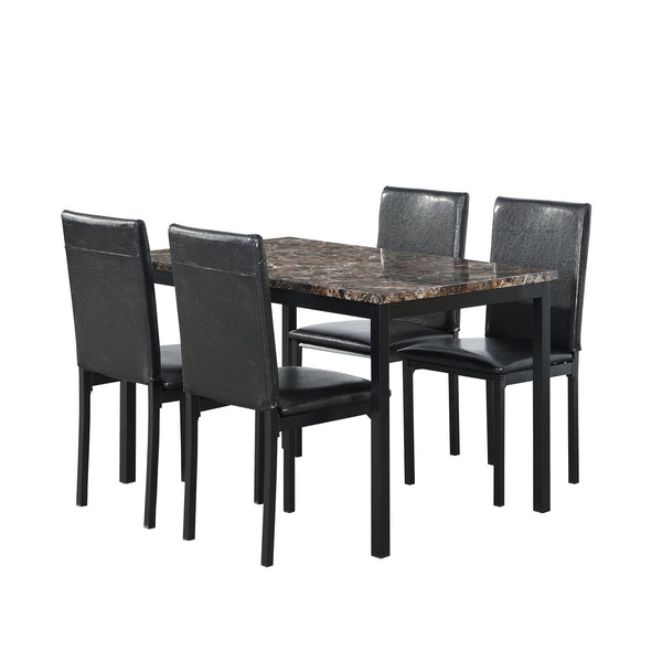 English Elm Furniture 5 Piece Metal Dinette Set with Faux Marble Top Black - Durable Metal Frame, Vinyl Chairs, Easy Assembly W2297S00025