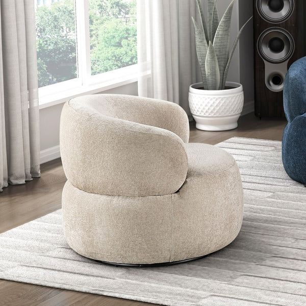 English Elm Modern Barrel Swivel Accent Chair Chenille Upholstery Plush Foam Seat Living Room Light Brown B011P474250
