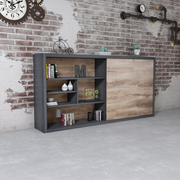 English Elm Ns2806 Wide Oak Bookcase with Six Adjustable Shelves for Home Office Storage W881P411999