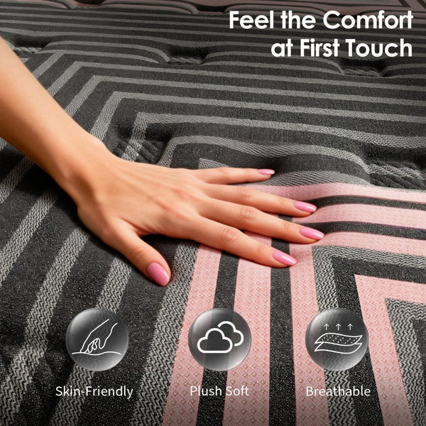 English Elm Twin Hybrid Mattress 10 Inch Pocketed Coil Memory Foam Medium Firm Sleep Support Pink+Black W2889P423137