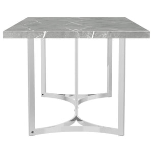 English Elm Savona Rectangular Faux Marble Dining Table with Chrome Double Pedestal Seats Six B062S01674
