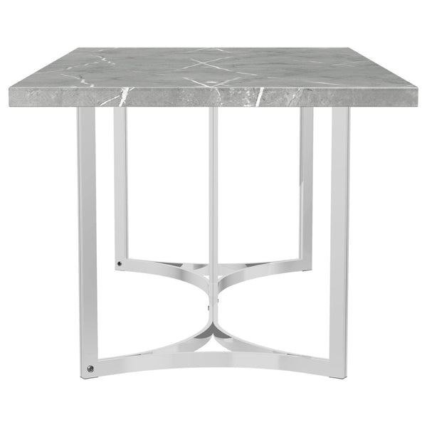 English Elm Savona Rectangular Faux Marble Dining Table with Chrome Double Pedestal Seats Six B062S01674