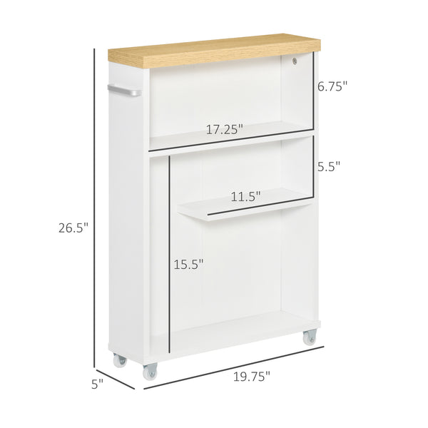English Elm kleankin Slim Bathroom Cabinet on Wheels with 3 Shelves, Narrow Space Saver, Water-Resistant White, 26.5" H W2225P173988