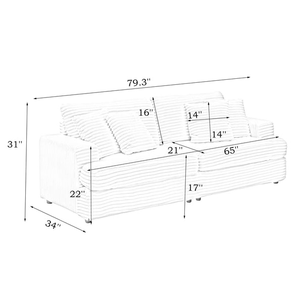 English Elm 88.58" Corduroy 3-Seater Sofa with 4 Matching Pillows, Solid Wood Frame, 500lb Capacity, Orange W3356P333847