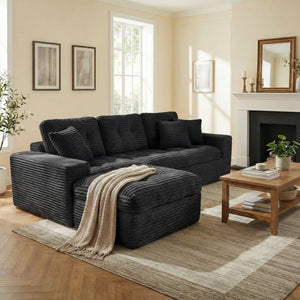 English Elm Modular Cloud Sectional with Ottoman Faux Fur Velvet Deep Foam Living Room Sofa W5502S00009