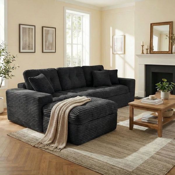 English Elm Modular Cloud Sectional with Ottoman Faux Fur Velvet Deep Foam Living Room Sofa W5502S00009