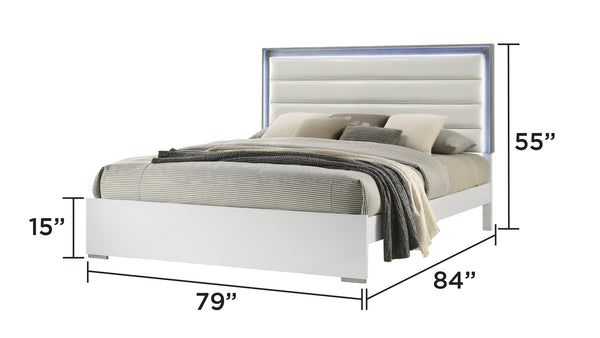 English Elm Olivia Contemporary 5-Piece King Bedroom Set With Led Headboard, White Finish & Ample Storage B009S01380