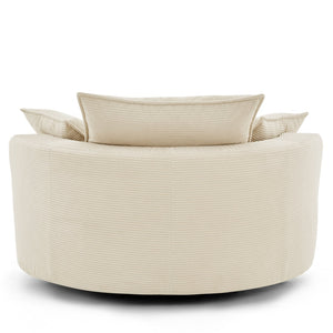 English Elm 360° Oversized Swivel Lounge Chair with 38" Deep Seat Dual-Layer Cushion Corduroy Accent Pillows Beige N719S002100A