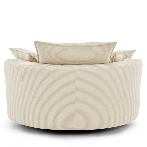 English Elm 360° Oversized Swivel Lounge Chair with 38" Deep Seat Dual-Layer Cushion Corduroy Accent Pillows Beige N719S002100A