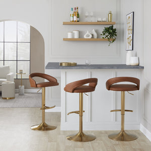 English Elm Adjustable Swivel Barstools Set of 3 Chrome Base Natural Wood Green Fabric Seat Camel B202S02038