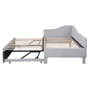 English Elm Twin L-shaped Linen Upholstered Daybed with Hydraulic Pop-up Trundle for Guest Rooms Gray SF000193AAE-1