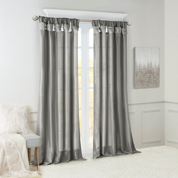 English Elm Twist Tab Lined Faux Silk Curtain Panel Charcoal 50X108" - Elegant Privacy, Easy Installation & Style B03598232-GIGA